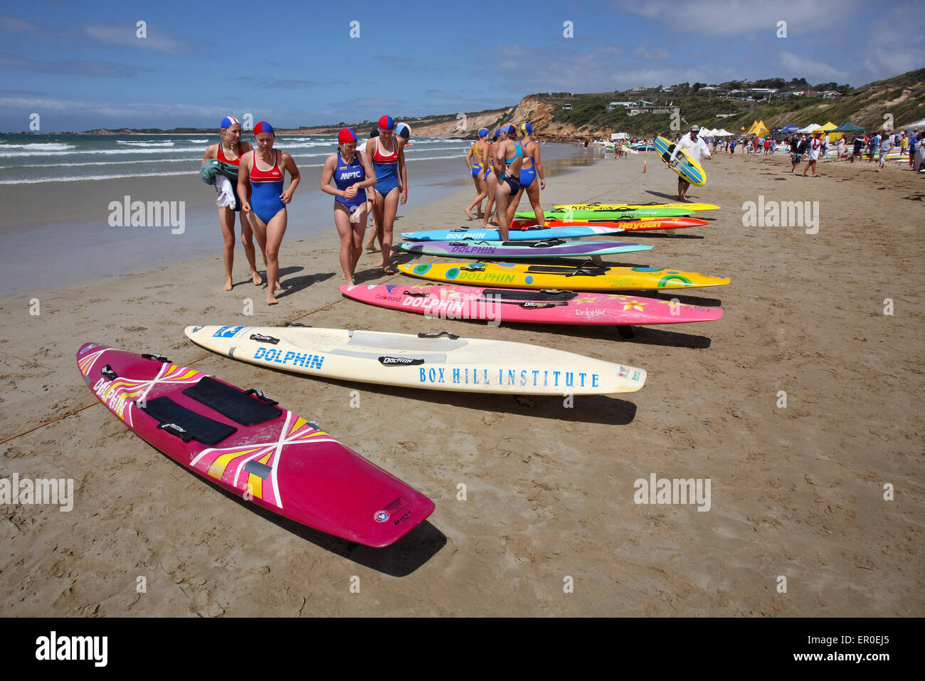 Surf Lifesaver competition. Surf coast, Victoria, Australia. Stock Photo