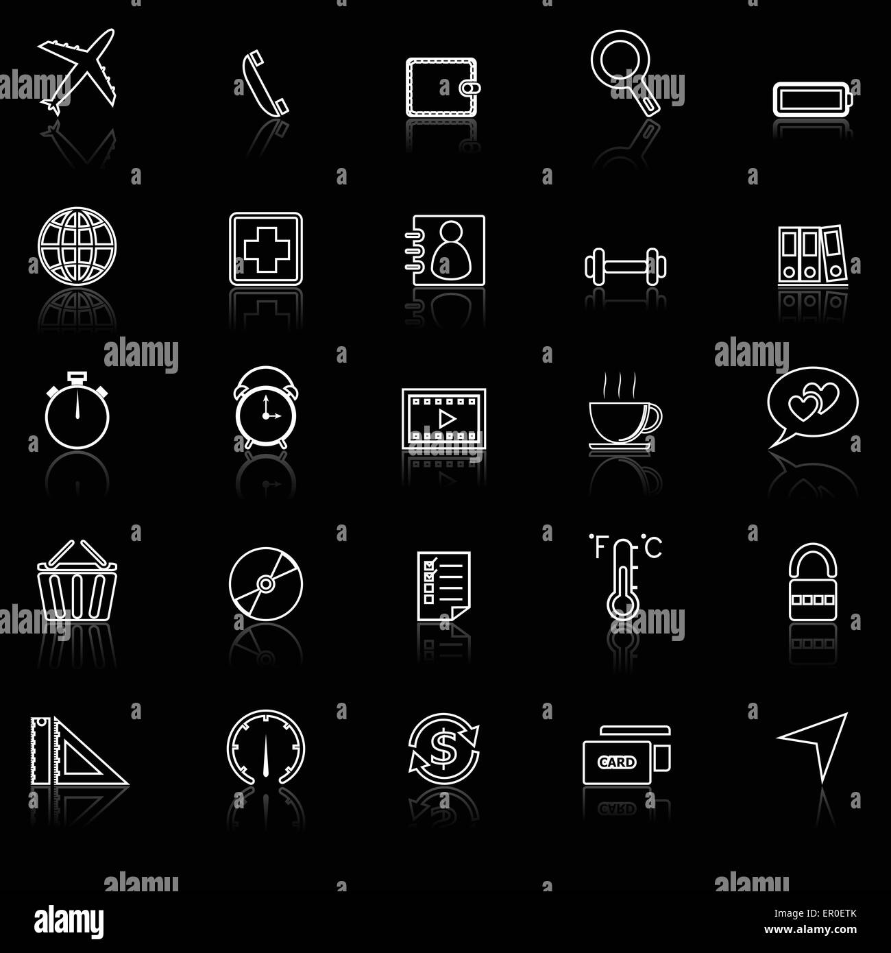 Application line icons with reflect on black.Set 2, stock vector Stock ...