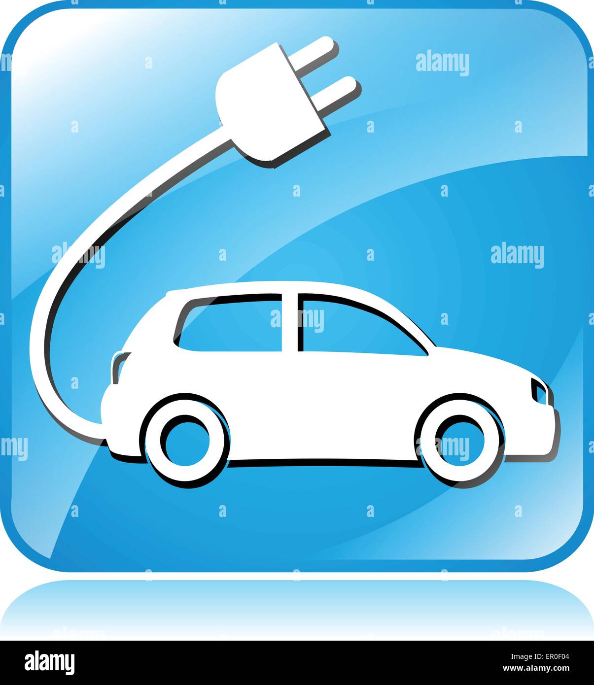 illustration of blue square icon for electric car Stock Vector
