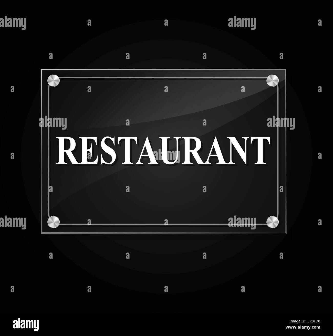 illustration of transparent restaurant sign on black background Stock Vector