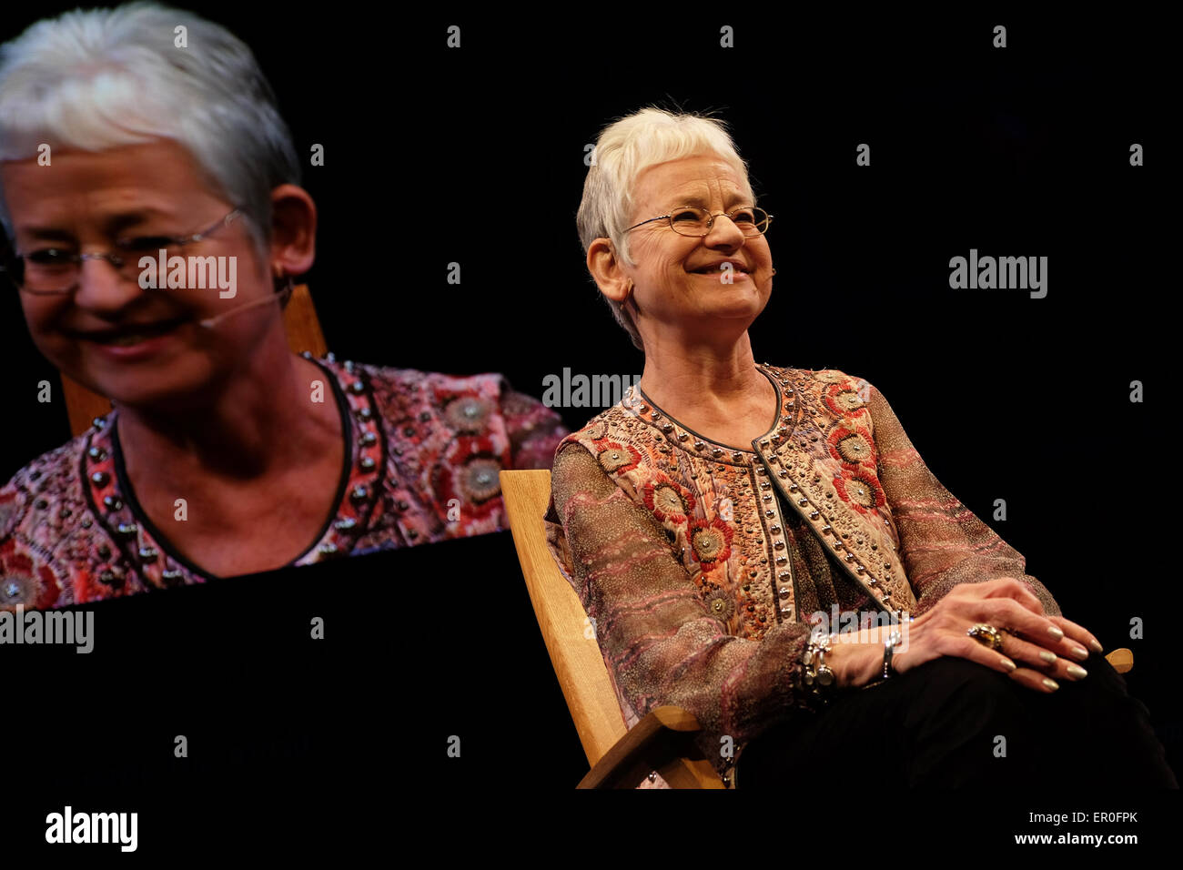 Hay Festival Powys, Wales, UK May 2015  Bestselling author Jacqueline Wilson talks to her huge following of young fans and readers about her writing career and latest books 'The Butterfly Club' and 'Opal Plumstead' Stock Photo