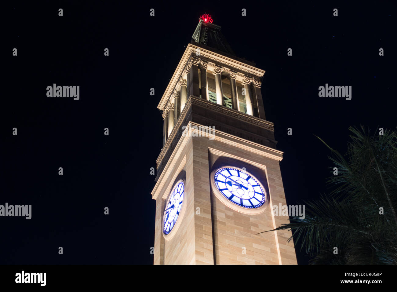 Brisbane City Hall Clock Tower at Night Stock Photo Alamy