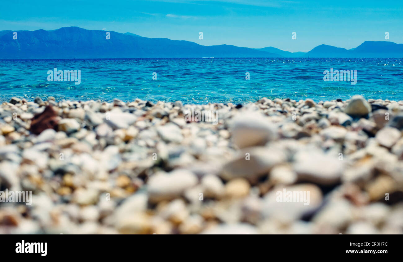 Stone beach , Ionian sea, Lefkada island, Greece Stock Photo