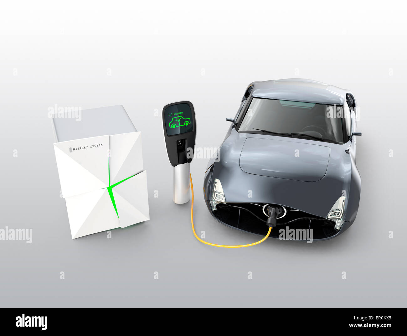 Electric car charging in EV charging station. The charging station power supply by battery storage system. Stock Photo