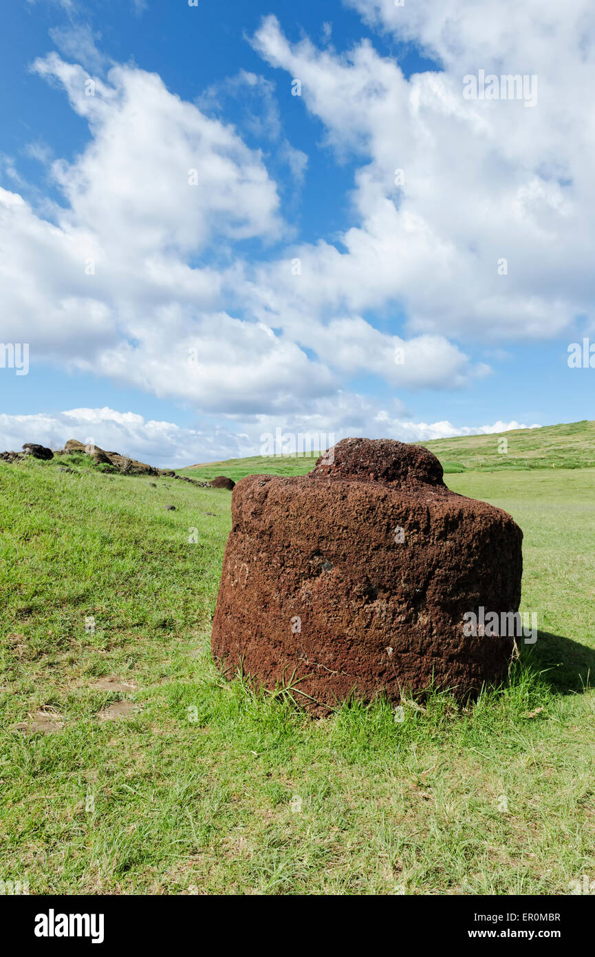 Pukao (Topknot), Vinapu, Rapa Nui National Park, Easter Island, Chile, Unesco World Heritage Site Stock Photo