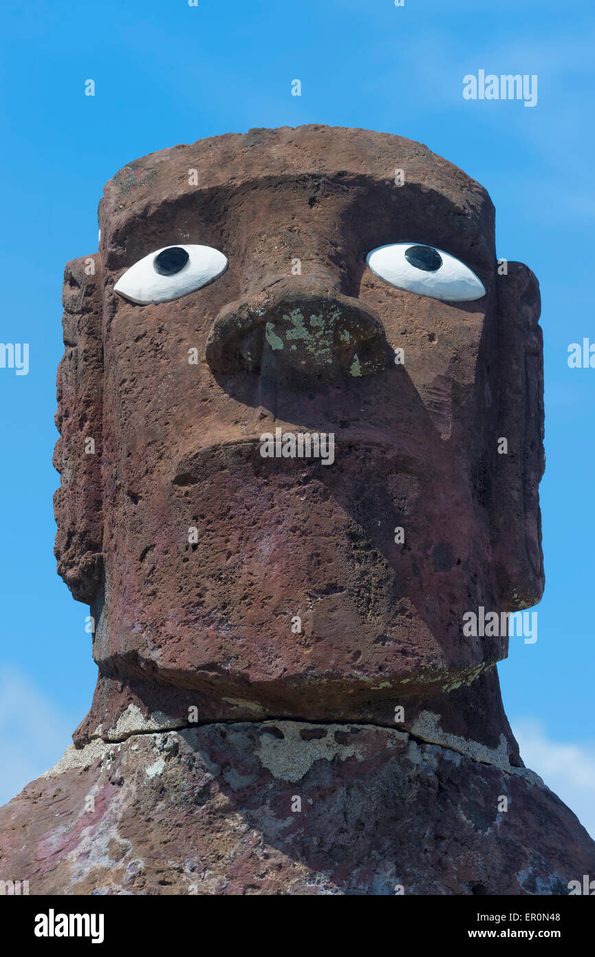 Head of the Mata Ote Vaikava Moai, Hanga Roa, Rapa Nui National Park, Easter Island, Chile, Unesco World Heritage Stock Photo