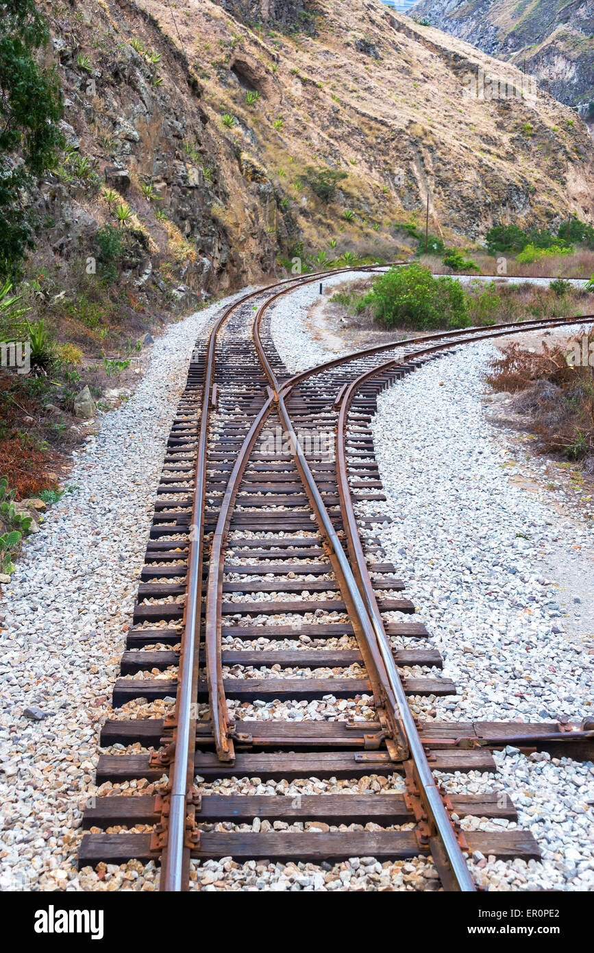 Train tracks near the town of Alausi, Ecuador Stock Photo