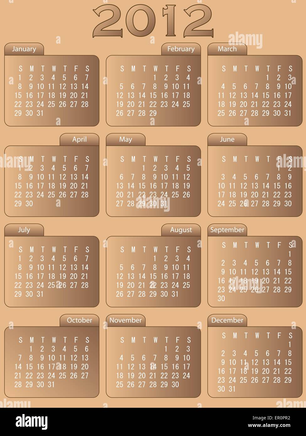 12 Calendar On File Folders Stock Vector Image Art Alamy