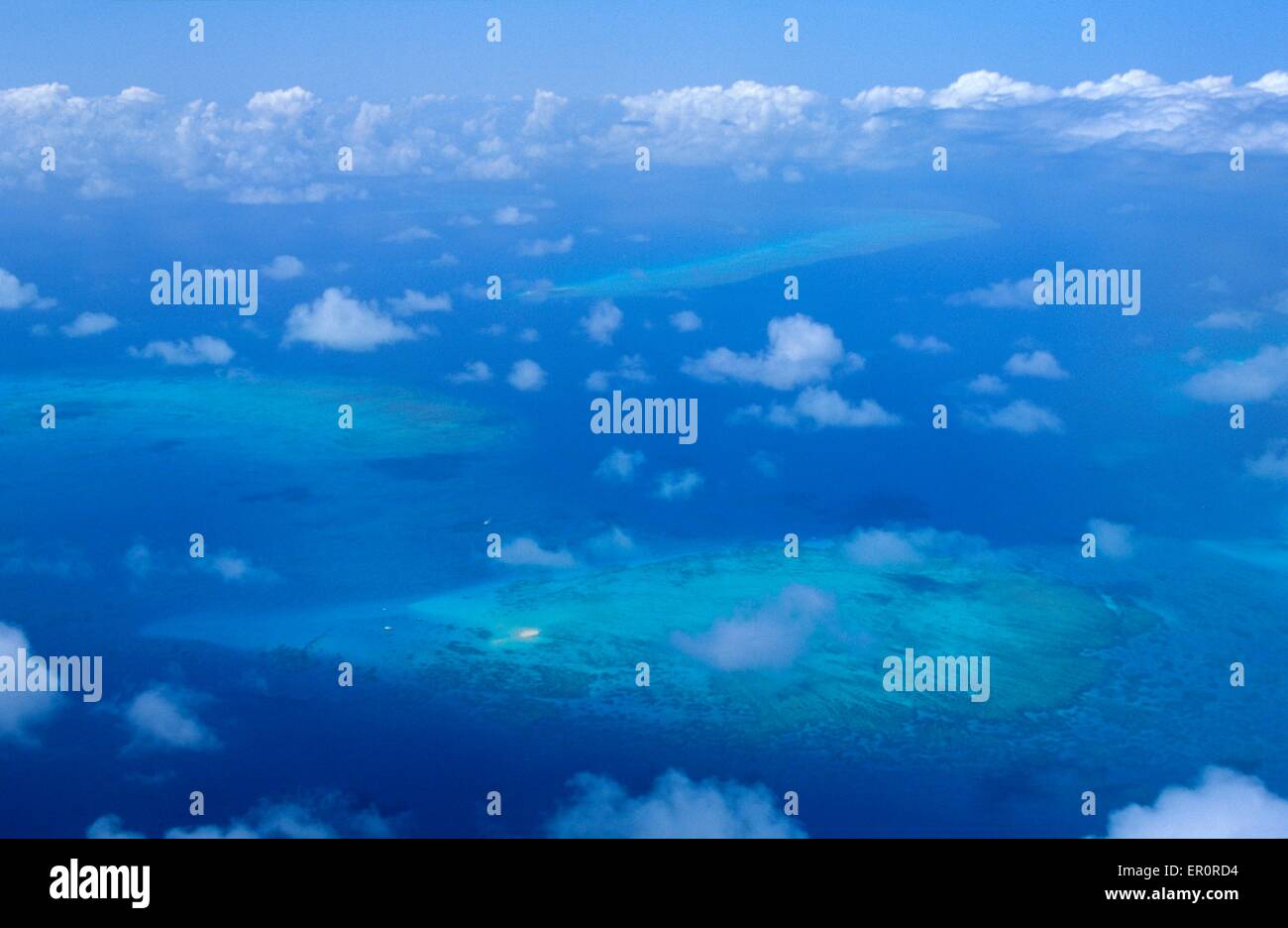 Australia, Queensland, Greef barrier reef viewed at high altitude from airliner plane (aerial view) Stock Photo