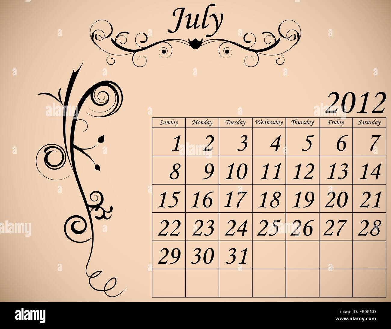 12 Calendar Set 2 Decorative Flourish July Stock Vector Image Art Alamy
