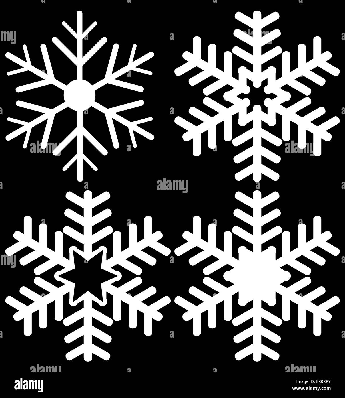 Set of White Snowflakes on a Black Background Stock Vector