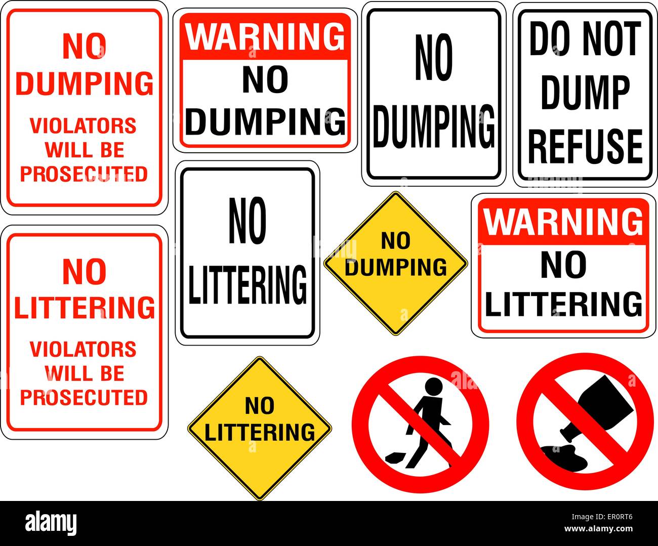 Set of No Littering No Dumping Signs Stock Vector
