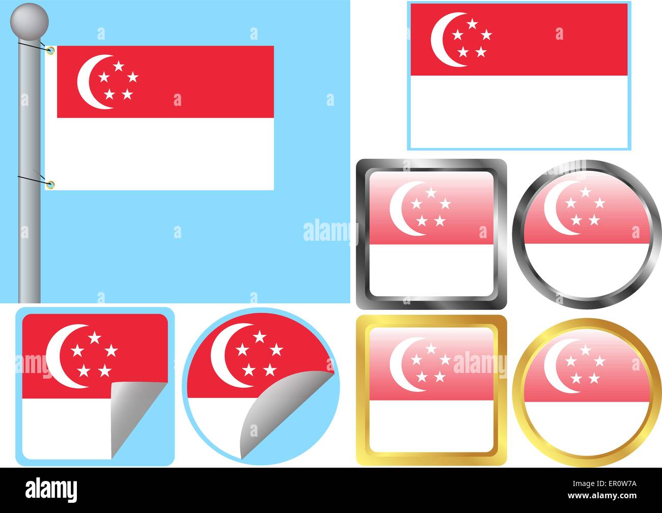 Flag Set Singapore Stock Vector