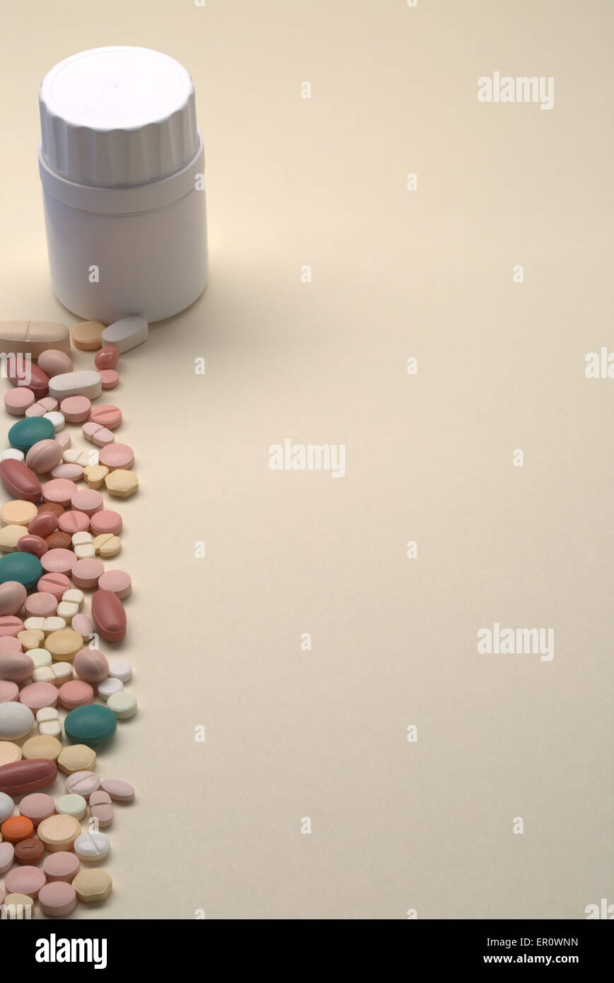 Plastic medical bottle on a beige background Stock Photo Alamy