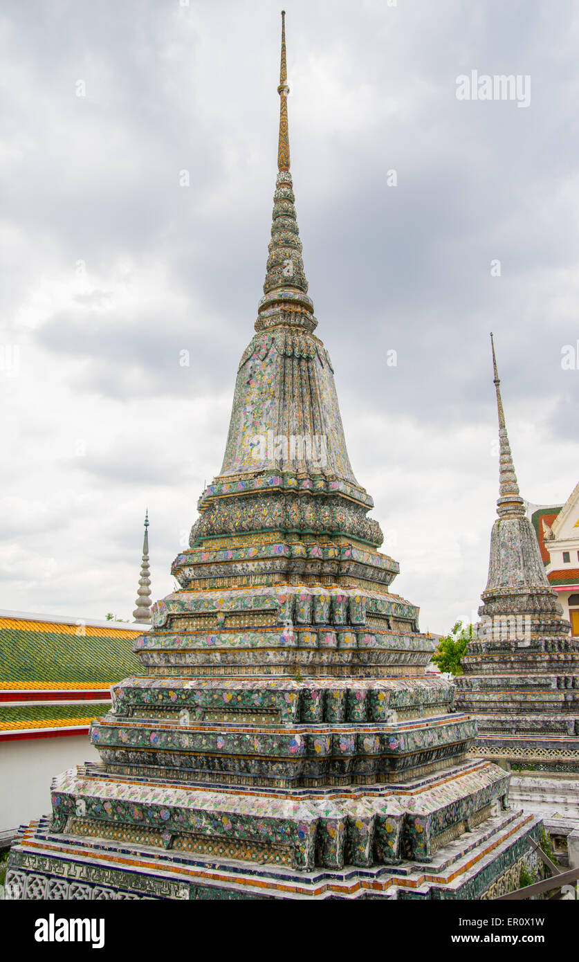 Chedis, Wat Arun temple, Bangkok, Thailand Stock Photo