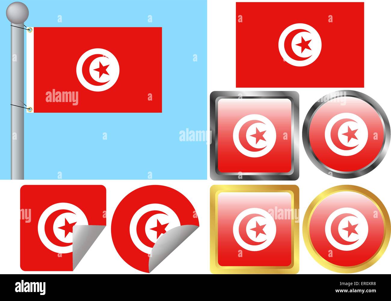 Flag Set Tunisia Stock Vector