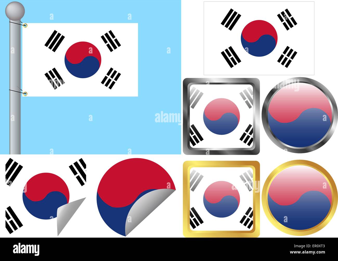 Flag Set South Korea Stock Vector