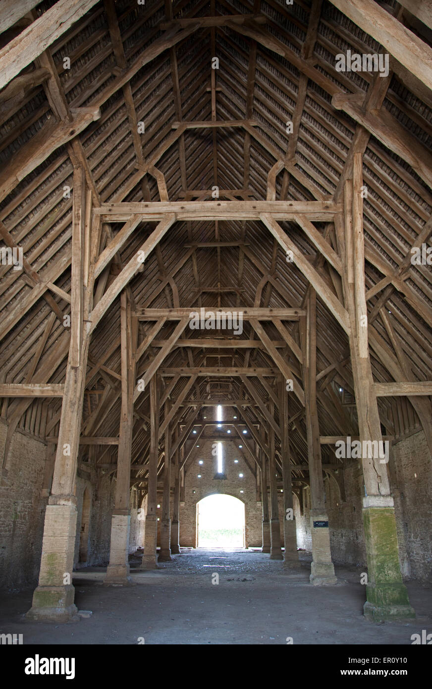 Internal shot of 13th Century wooden tithe barn at Great Coxwell, Oxfordshire Stock Photo