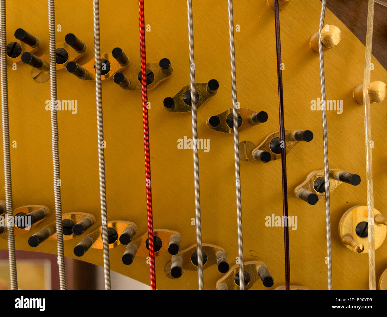 Hardware for adjusting the tension of harp stings Stock Photo - Alamy