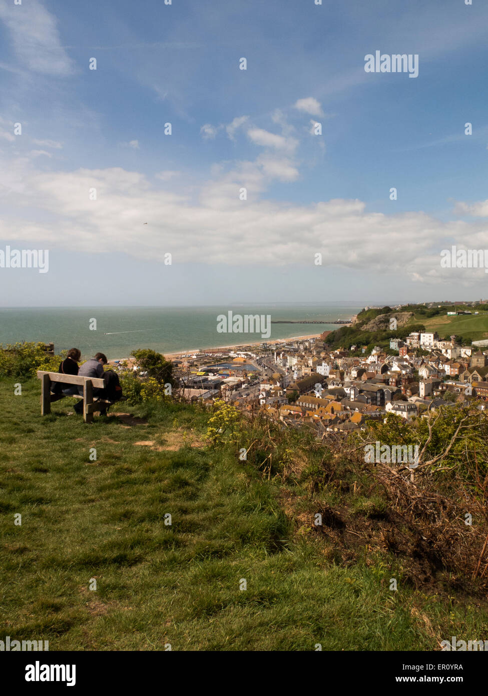 Hastings from the top of East Cliff East Sussex UK Stock Photo