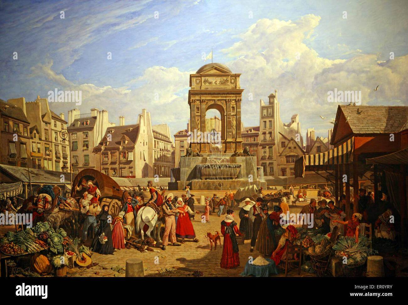 John James Chalon - Le Marche et la fontaine des innocents en 1822 The market and fountain of the innocent in 1822 Stock Photo