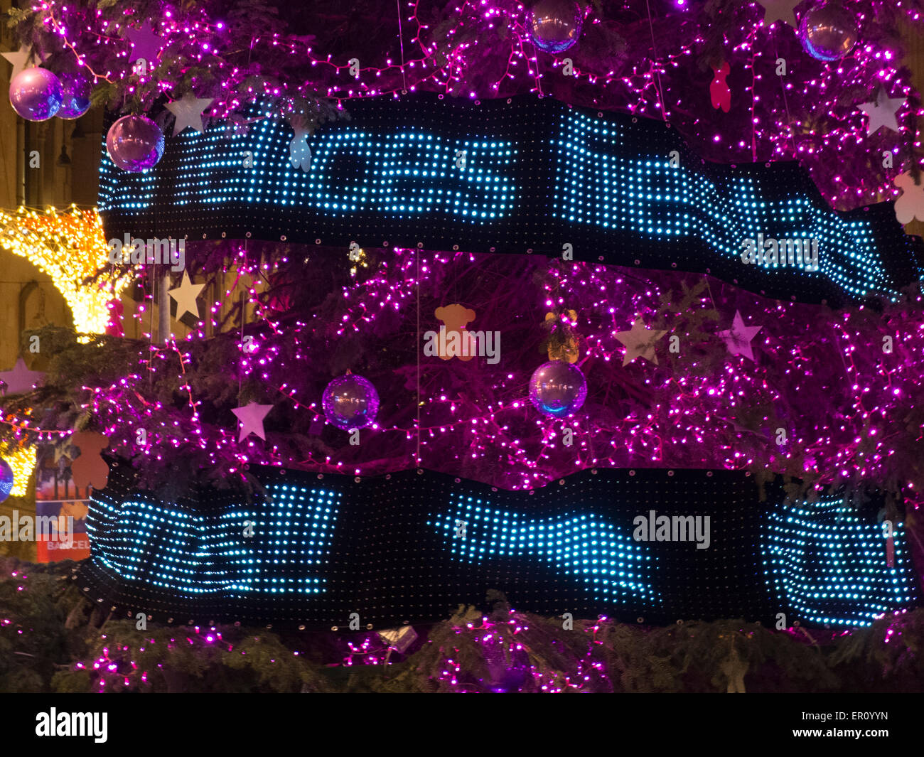 Technological Christmas tree with internet connection to display people messages Stock Photo