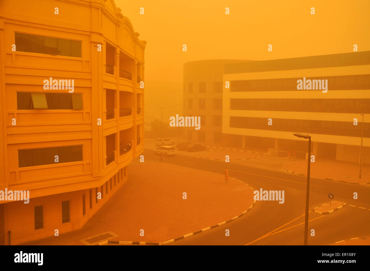buildings in dubai the morning following a sand storm on the arabian peninsula in  april Stock Photo