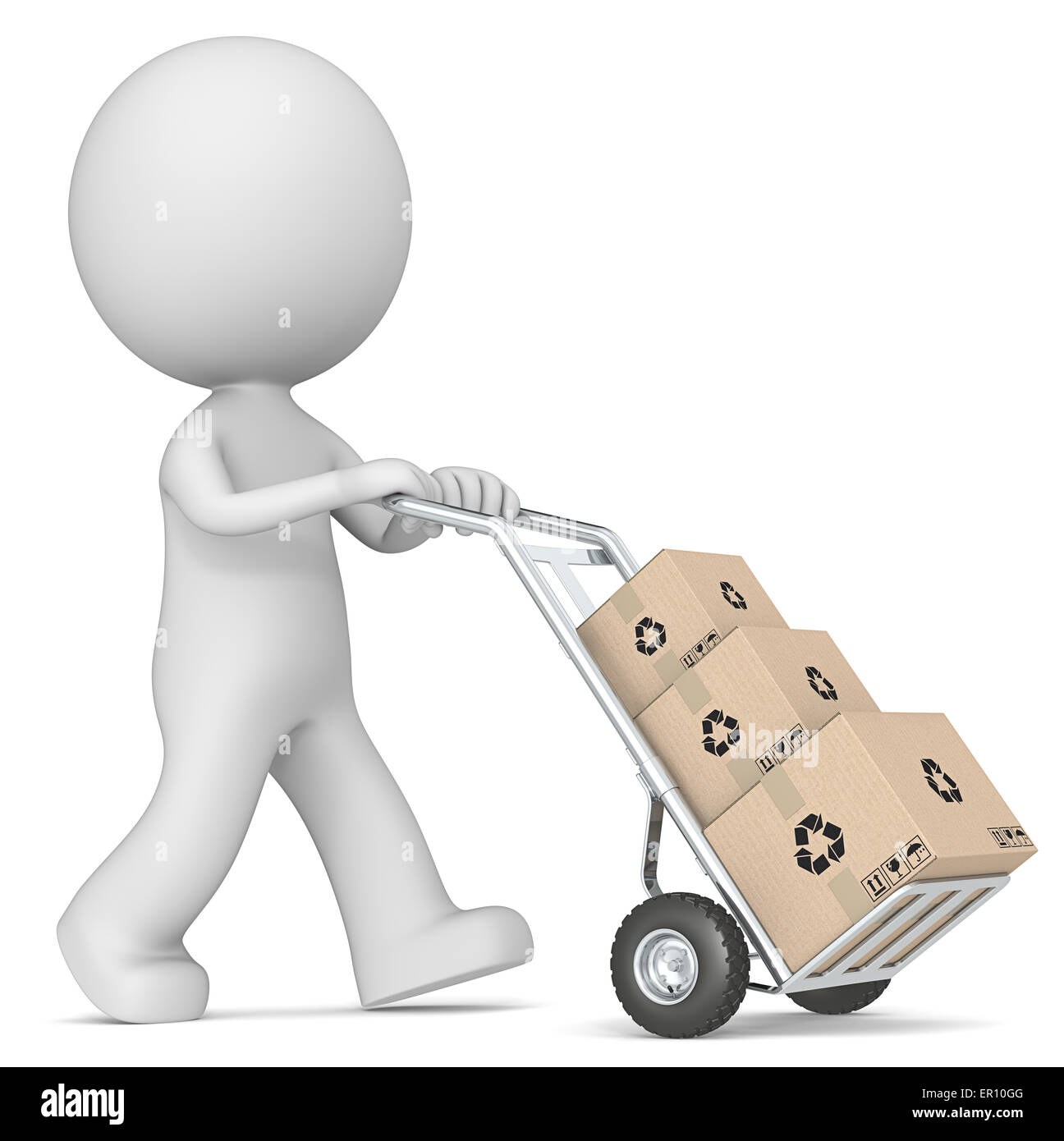 The dude 3D character pushing Hand Truck with pile of Cardboard Boxes ...