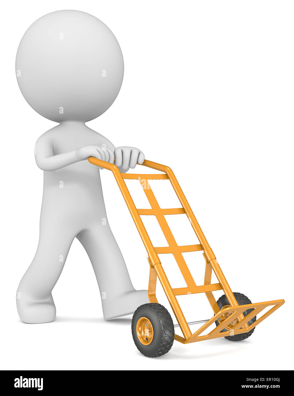 The dude 3D character with empty orange Hand Truck Stock Photo - Alamy