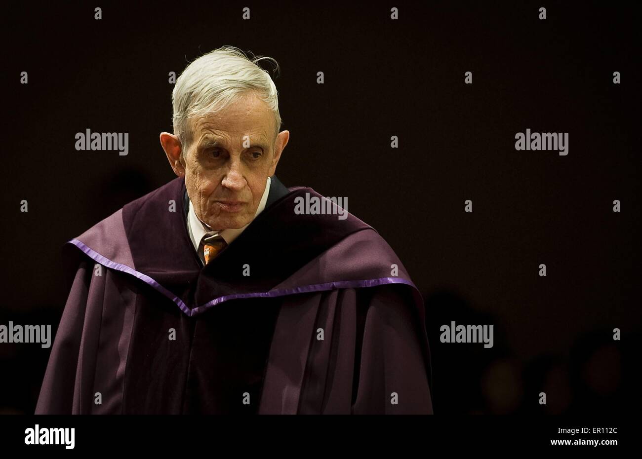 FILE PIX: New York, USA. 8th Nov, 2011. The file photo taken on Nov. 8, 2011 shows the Nobel Prize laureate John Nash attending an honorary doctoral degree conferring ceremony at the City University of Hong Kong, south China. Renowned Princeton Mathematician John Nash, a Nobel Prize laureate whose life story inspired the movie 'A Beautiful Mind', was killed in a car accident together with his wife in New Jersey, U.S. media reported Sunday. Credit:  Lui Siu Wai/Xinhua/Alamy Live News Stock Photo