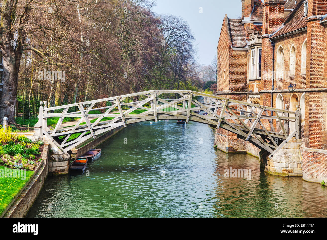 Mathematical bridge at the Queens College in Cambridge, United Kingdom Stock Photo