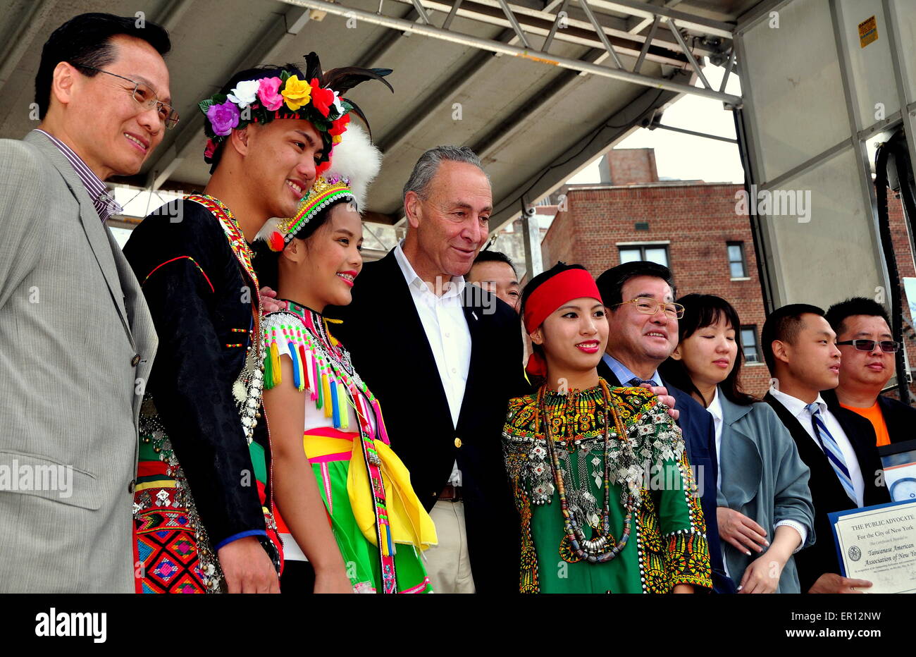 New York City:  N. Y. Senator Charles R. Schumer with performers and Taiwanese dignitaries at the Passport to Taiwan Festival Stock Photo