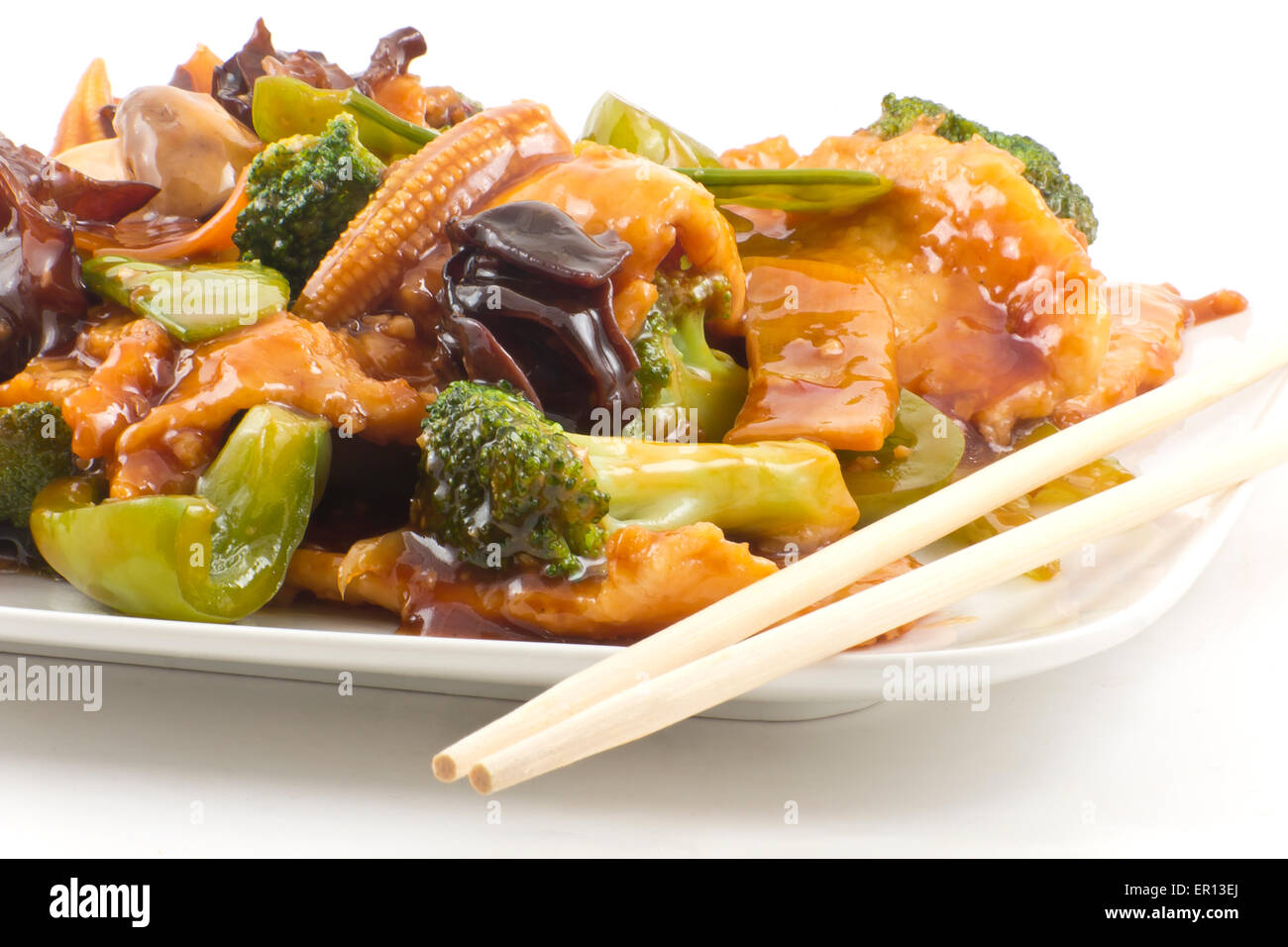 Yushiang chicken with garlic sauce and sauteed mixed chinese