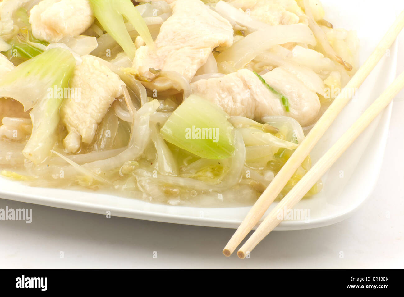 Chicken and Soybean Chow mein with creamy sauce Stock Photo Alamy