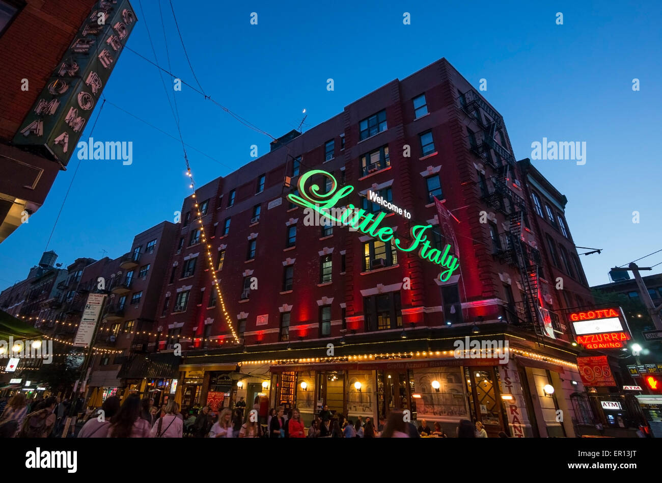 Little Italy welcome sign on Mulberry Street in New York City Stock Photo