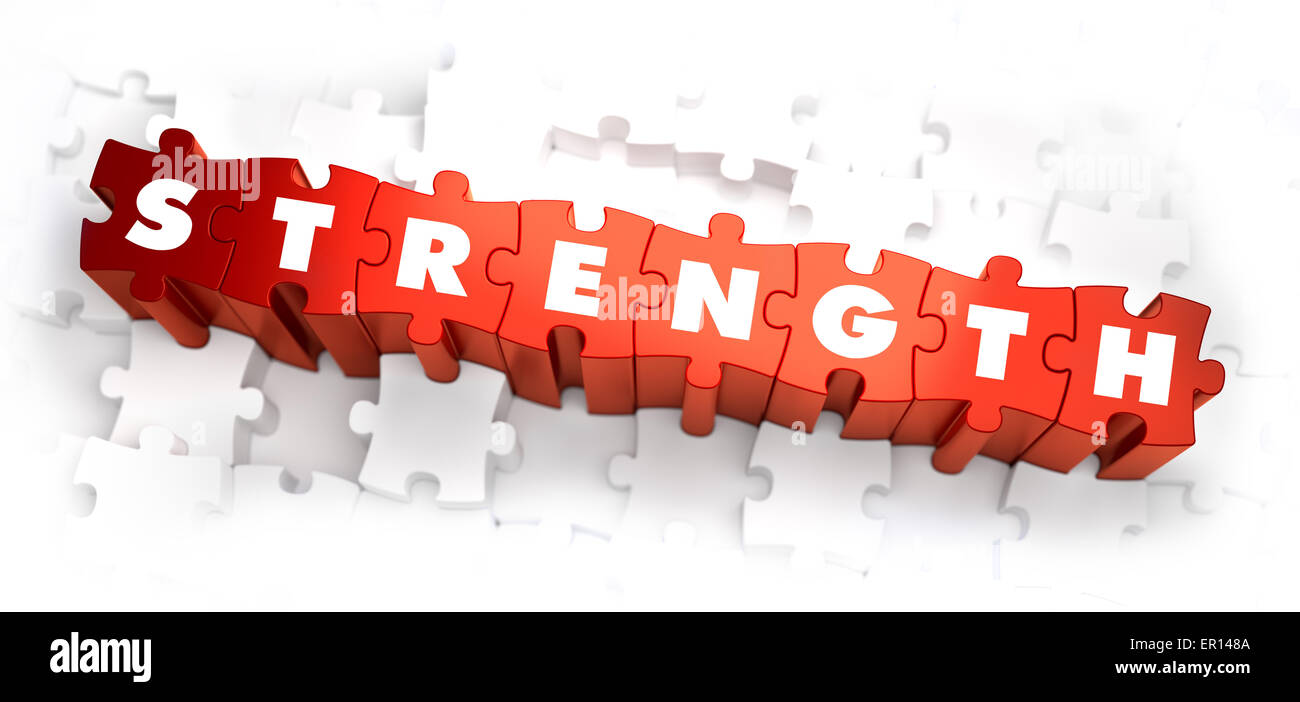 Strength - Text on Red Puzzles. Stock Photo