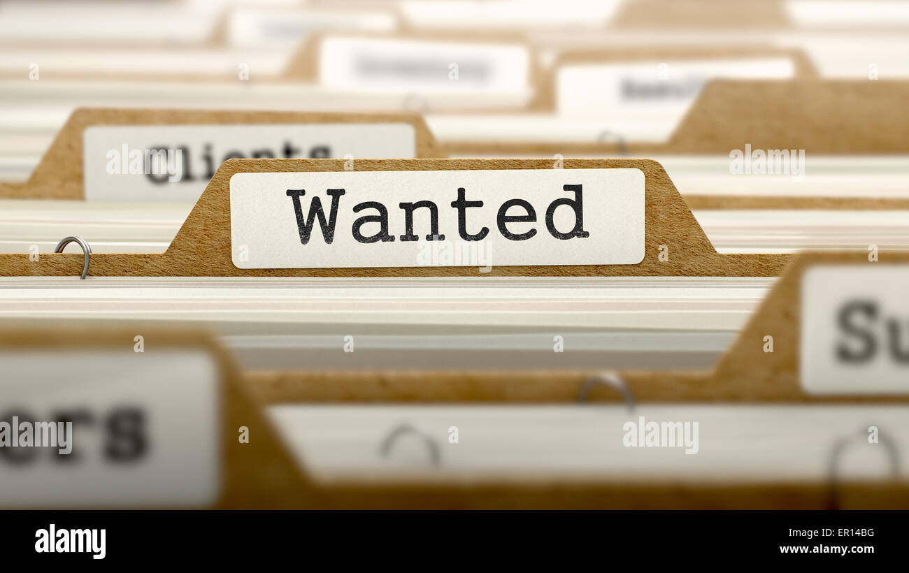 Wanted Concept with Word on Folder. Stock Photo