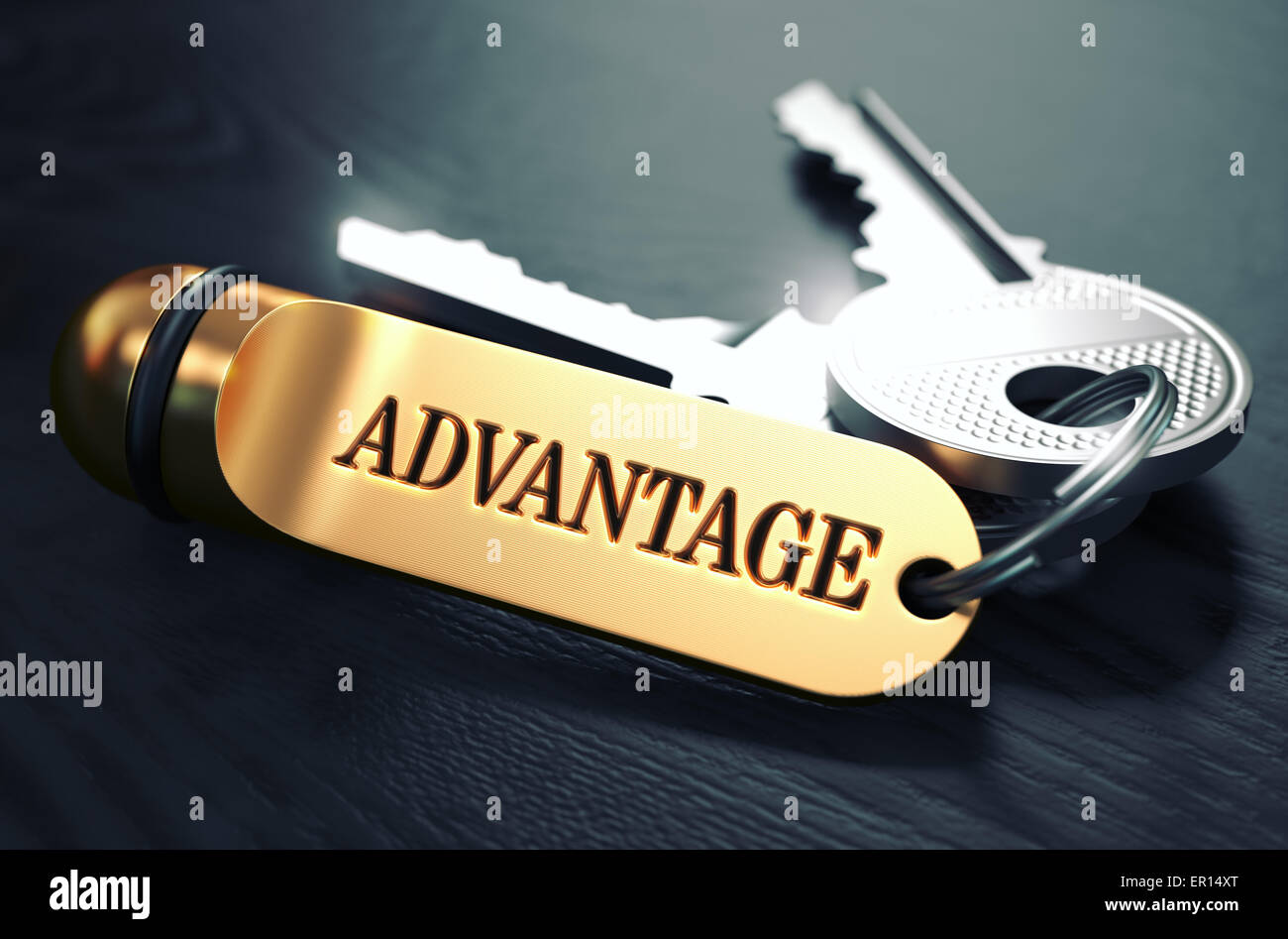 Advantage written on Golden Keyring. Stock Photo