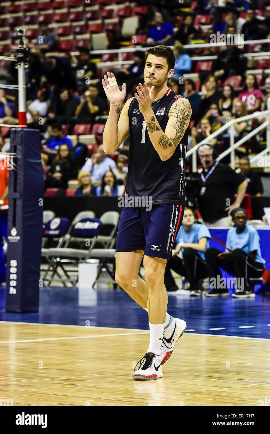 Detroit, Michigan, USA. 24th May, 2015. Matthew Anderson #1 (USA) during player introductions before a NORCECA qualifying game between Cuba and USA. USA won the game in three sets.USA advances to the World Cup in Japan for a chance qualify for the 2016 Olympics in Rio de Janeiro. © Scott Hasse/ZUMA Wire/ZUMAPRESS.com/Alamy Live News Stock Photo