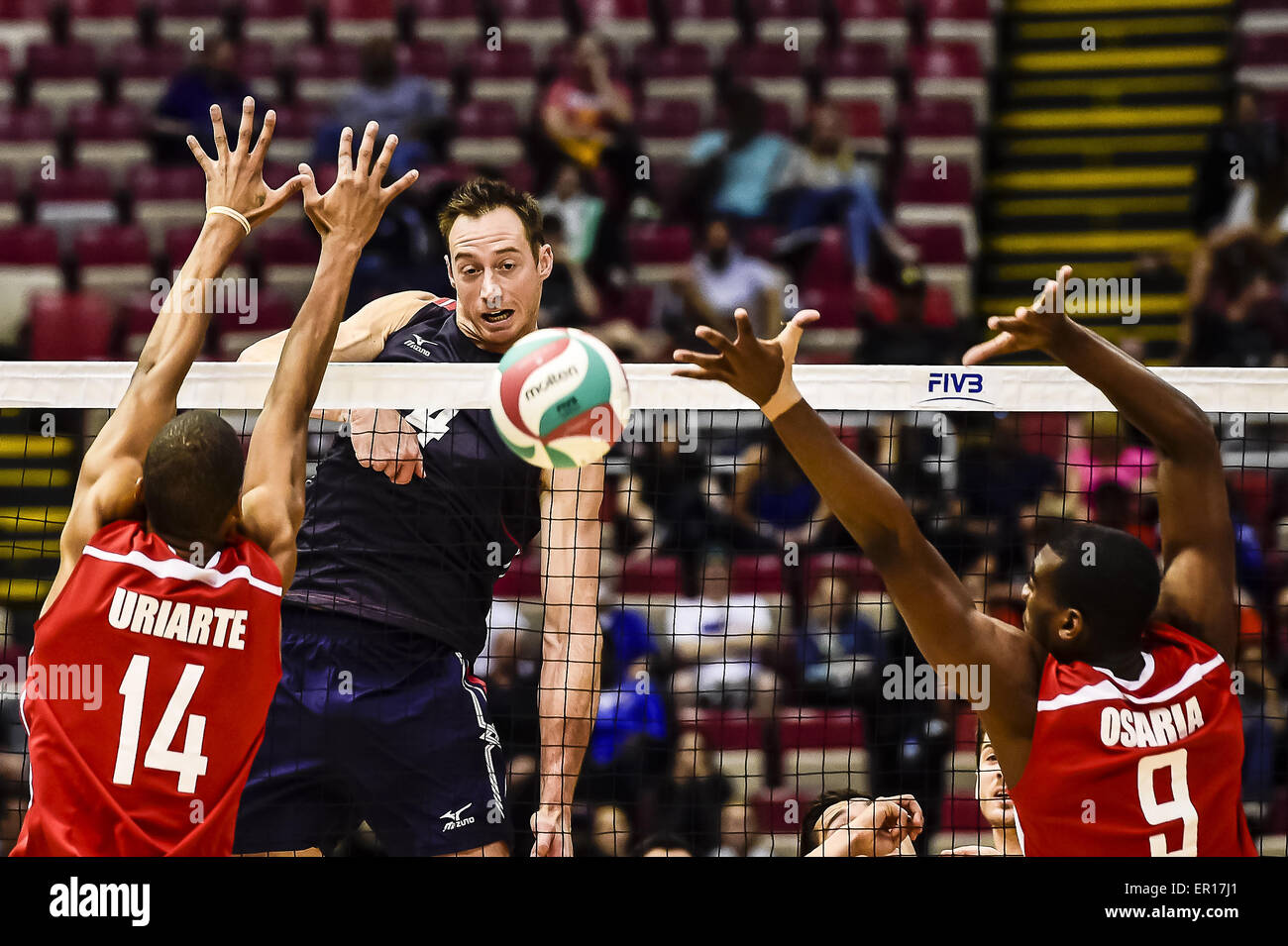 Detroit, Michigan, USA. 24th May, 2015. Daniel Lee #4 (USA) spikes the ball during a NORCECA qualifying game between Cuba and USA. USA won the game in three sets.USA advances to the World Cup in Japan for a chance qualify for the 2016 Olympics in Rio de Janeiro. © Scott Hasse/ZUMA Wire/ZUMAPRESS.com/Alamy Live News Stock Photo