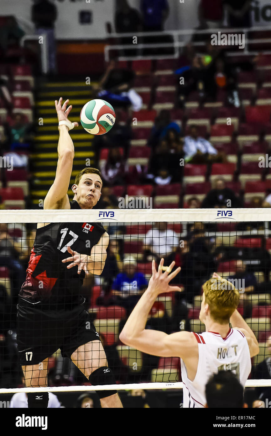 Detroit, Michigan, USA. 24th May, 2015. Graham Virgass #17 (Canada) spikes the ball during a NORCECA qualifying game between Canada and USA. Canada won the game in five sets.Canada and USA both advance to the World Cup in Japan for a chance to qualify for the 2016 Olympics in Rio de Janeiro. © Scott Hasse/ZUMA Wire/ZUMAPRESS.com/Alamy Live News Stock Photo