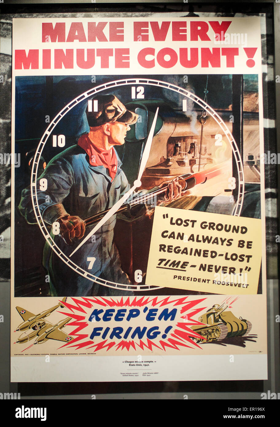 Vintage USA World War II propaganda poster -- Make Every Minute Count. Stock Photo
