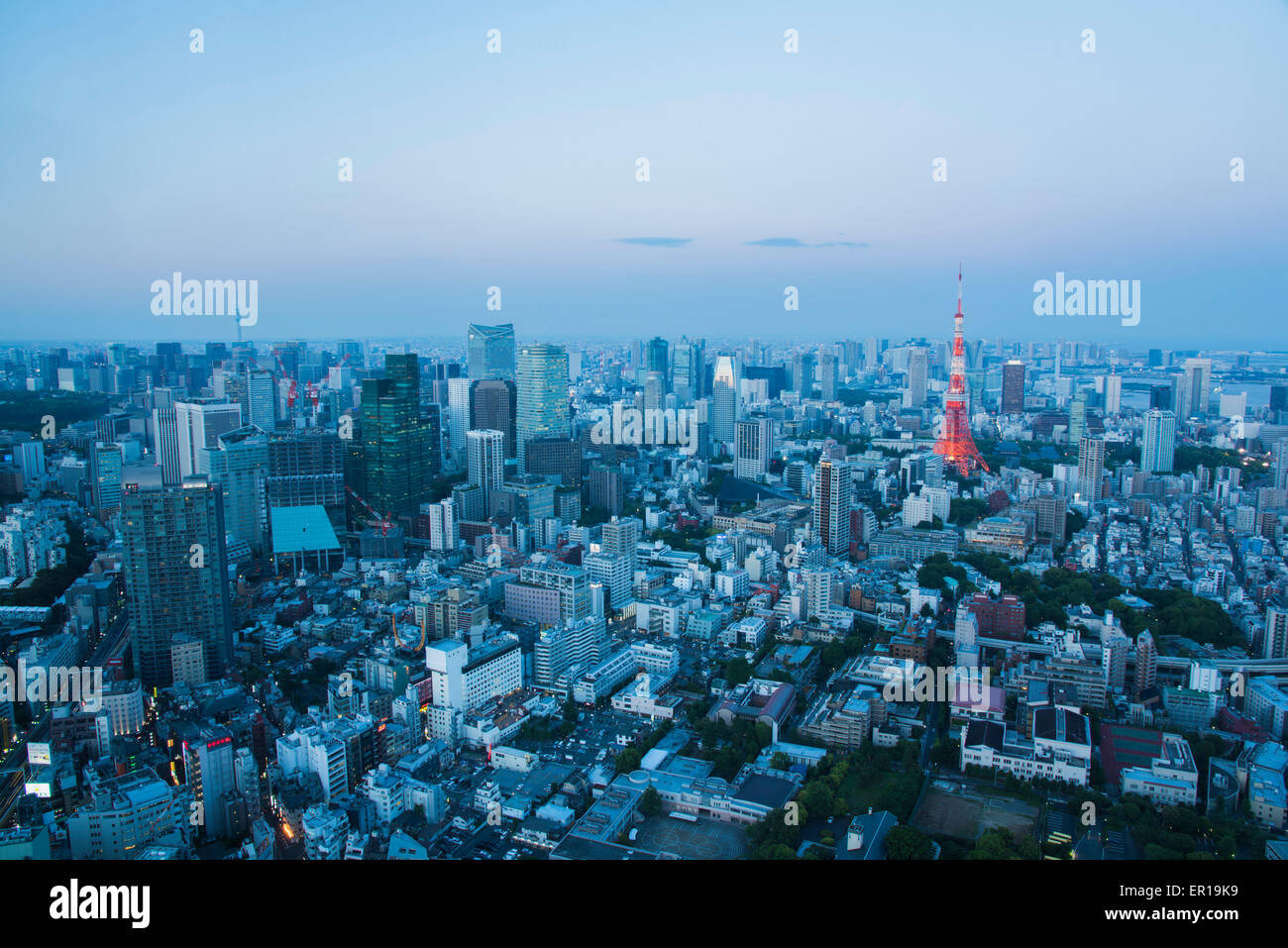 Tokyo Tower and Tokyo Skytree,view from Roppongi Hills observatory, Minato-Ku,Tokyo,Japan Stock Photo