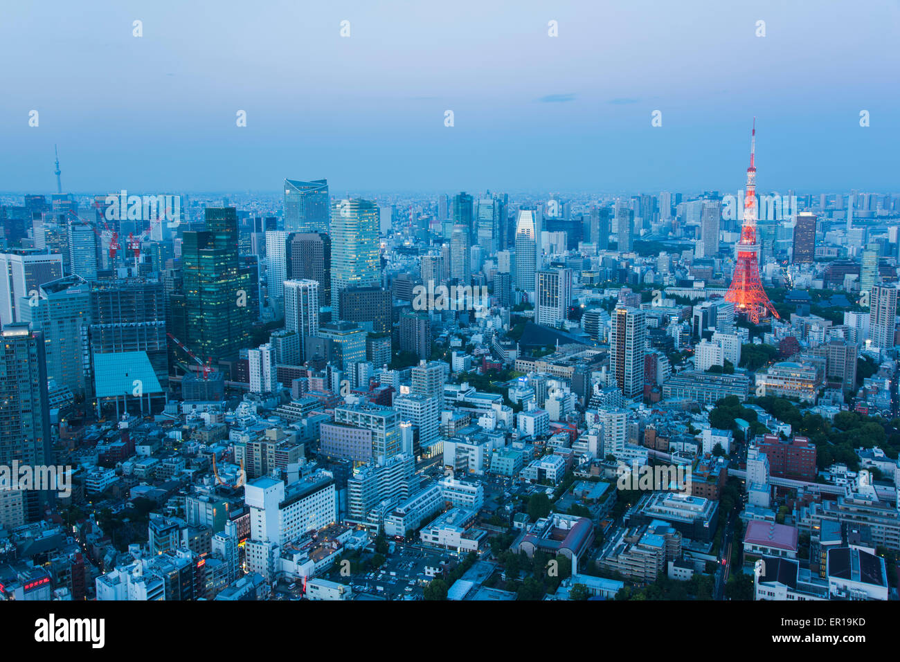 Tokyo Tower and Tokyo Skytree,view from Roppongi Hills observatory ...