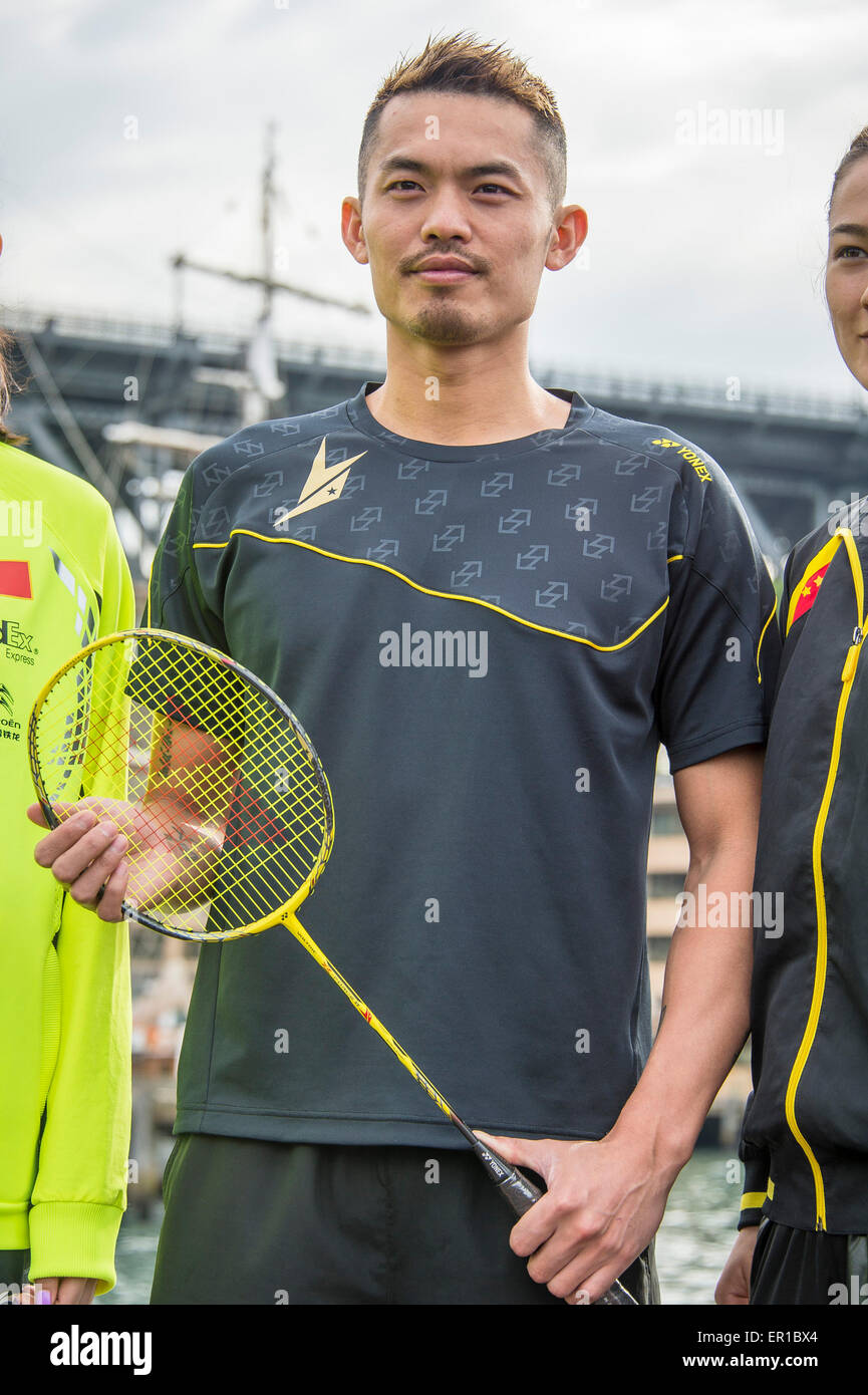 Sydney, AUSTRALIA - May 25, 2015: Olympic gold medalist and Dolce and  Gabbana brand amabassador Lin Dan of China attended a photo call ahead  of the Australian Badminton Open 2015 in Sydney. Credit:  MediaServicesAP/Alamy Live News Stock Photo