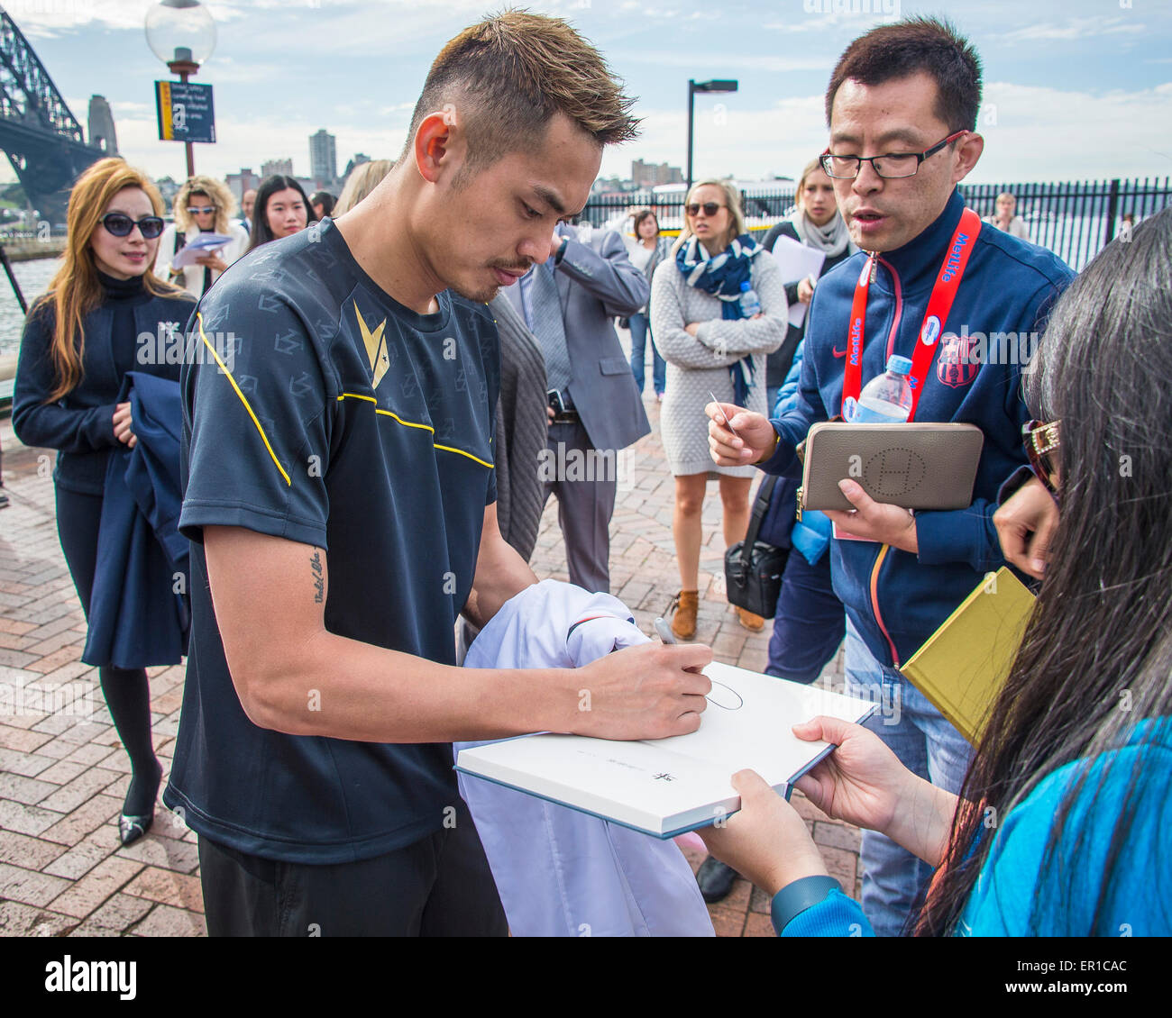 Sydney, AUSTRALIA - May 25, 2015: Olympic gold medalist and Dolce and  Gabbana brand amabassador Lin Dan of China attended a photo call ahead  of the Australian Badminton Open 2015 in Sydney. Credit:  MediaServicesAP/Alamy Live News Stock Photo