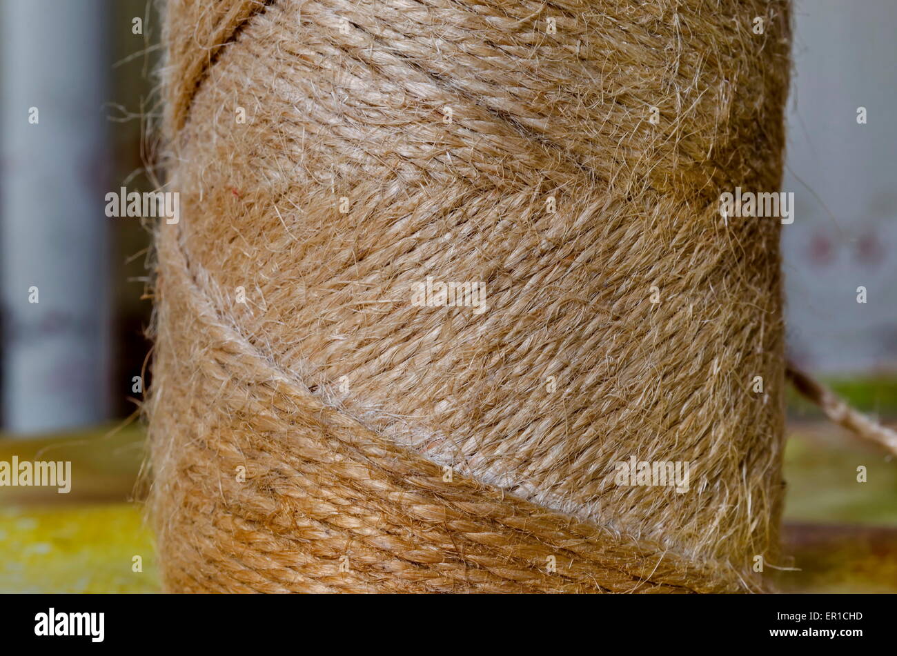 Roll of coil twine cord on color background. Stock Photo