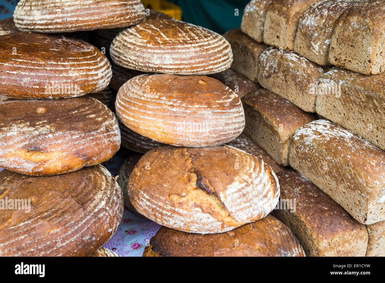 Czech bread in the Farmers market Naplavka, Prague, Czech Republic