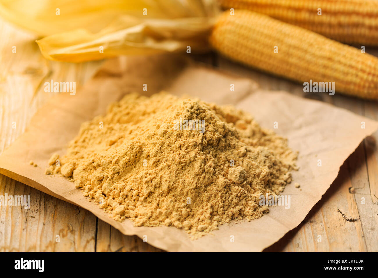 Farina bona ( good flour ) a traditional product from Ticino, Switzerland, is a type of corn flour made fine milling the toaste Stock Photo