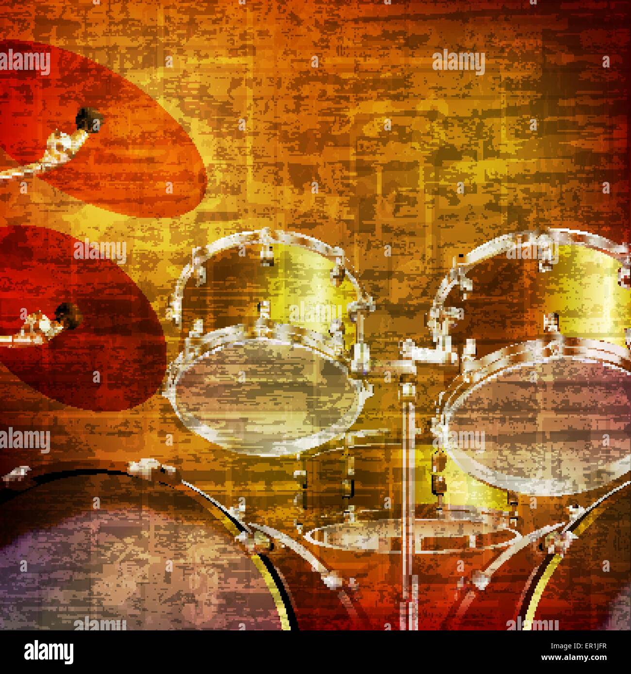 abstract brown grunge vintage sound background with drum kit Stock ...